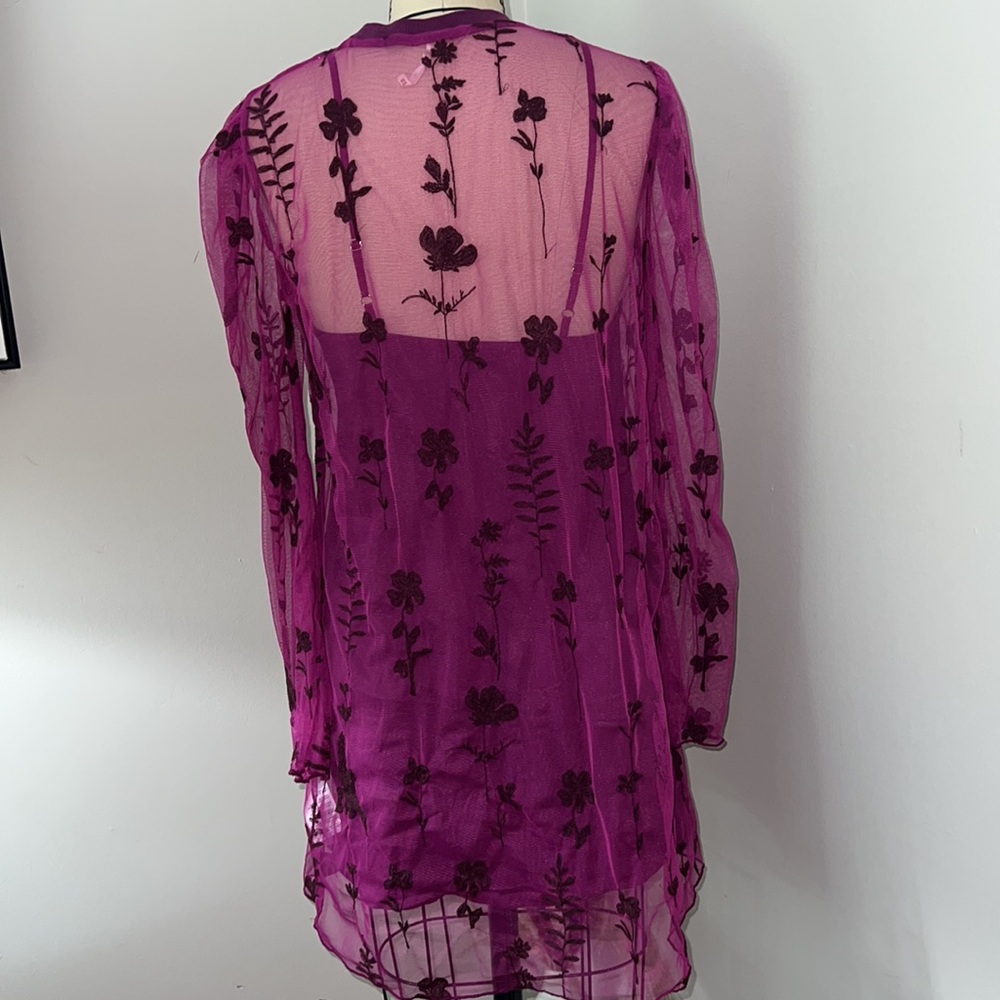 Free People Cecelia Fuchsia Sheer Mini Dress Size X-Small - Picture 8 of 9